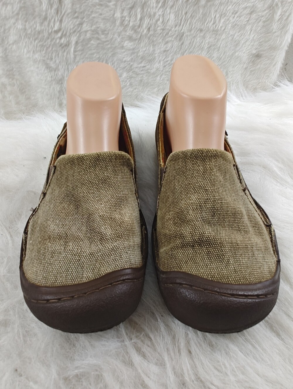 KEEN Cush Slip On Shoes Women's Size 8.5 Brown Yellow Leather Fabric Comfort